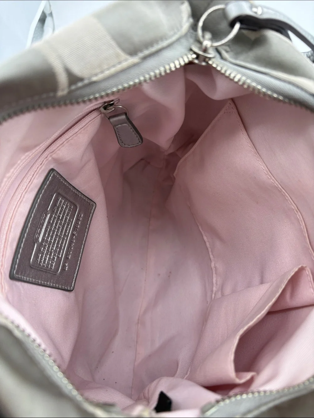Coach Silver and Gray Signature Chain-Trim Shoulder Bag